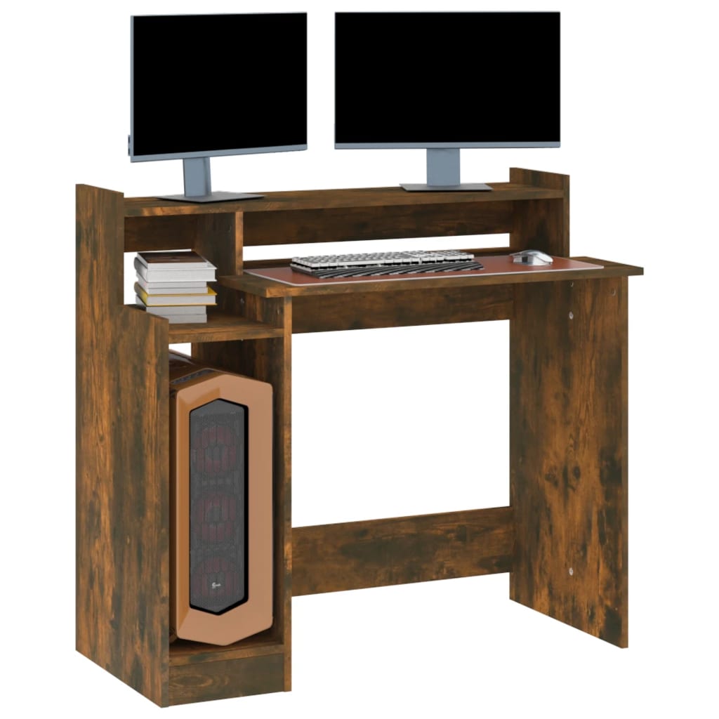 Bureau met LED-verlichting 97x45x90 cm bewerkt hout