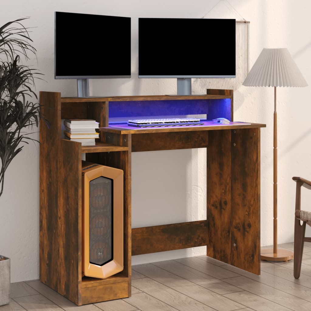 Bureau avec éclairage LED 97x45x90 cm bois fini