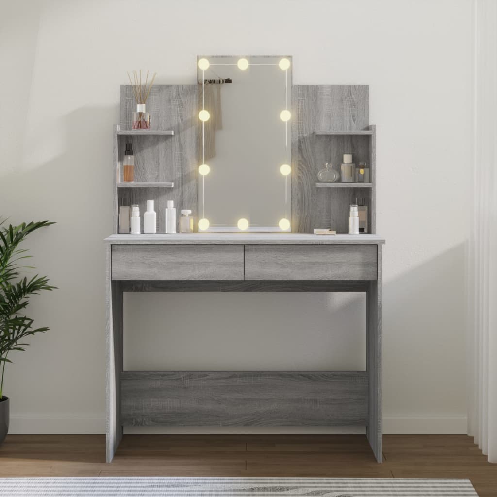 Coiffeuse avec éclairage LED 96x40x142 cm coloris chêne