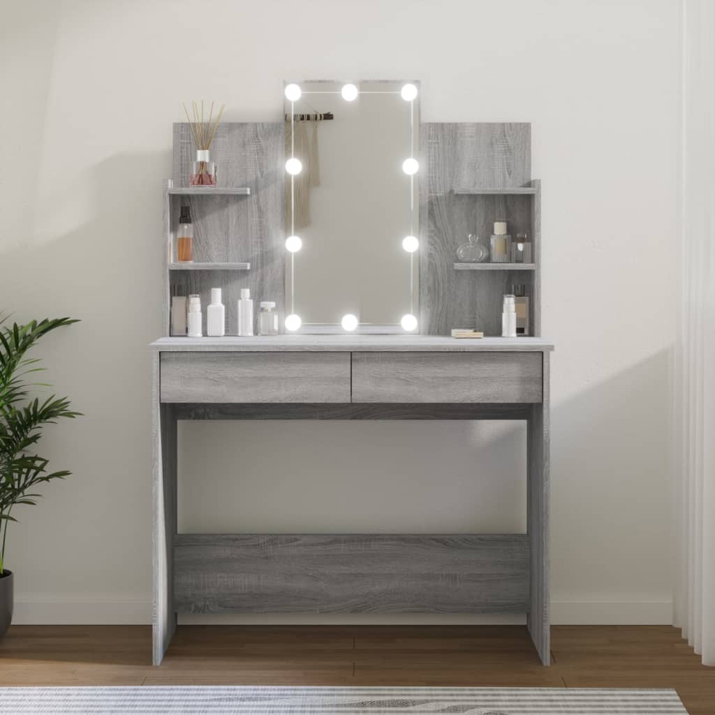 Coiffeuse avec éclairage LED 96x40x142 cm coloris chêne