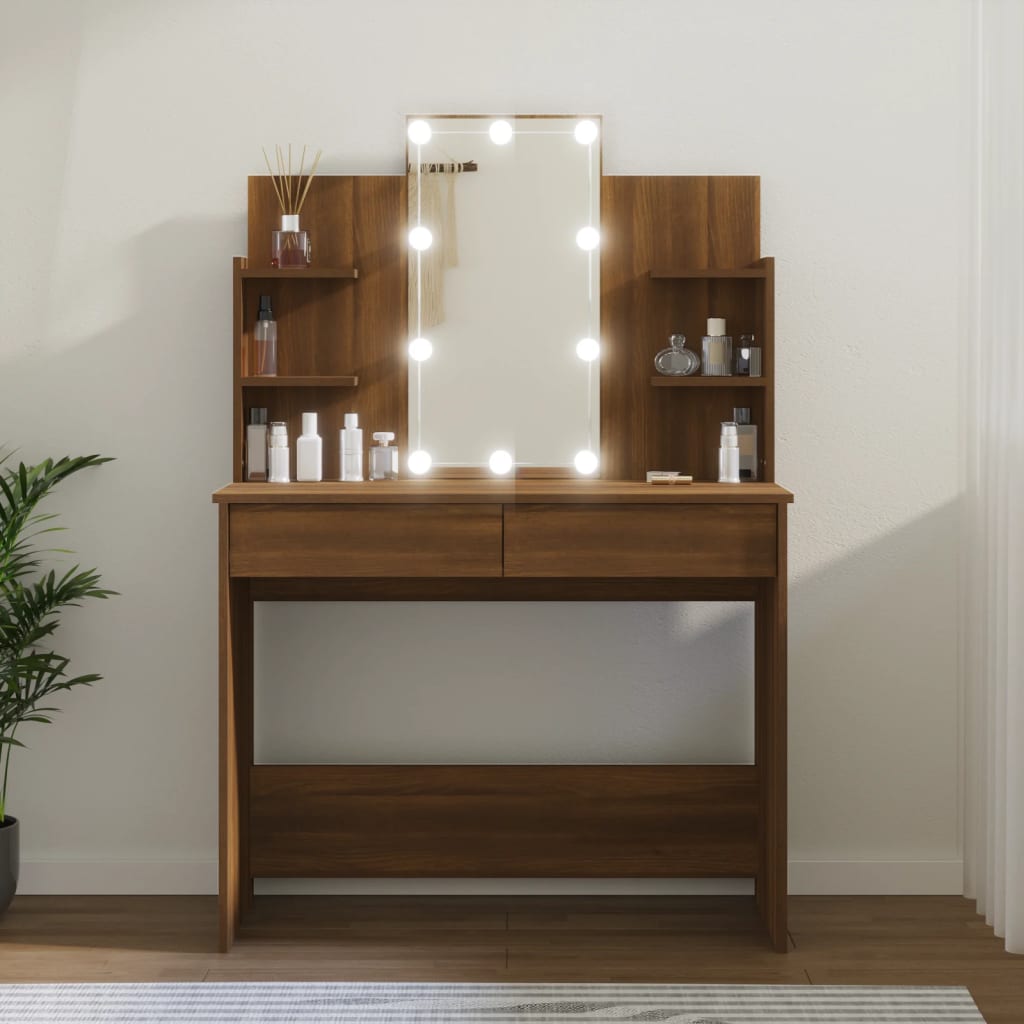 Coiffeuse avec éclairage LED 96x40x142 cm coloris chêne