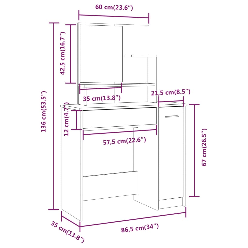 Kaptafel met spiegel 86,5x35x136 cm