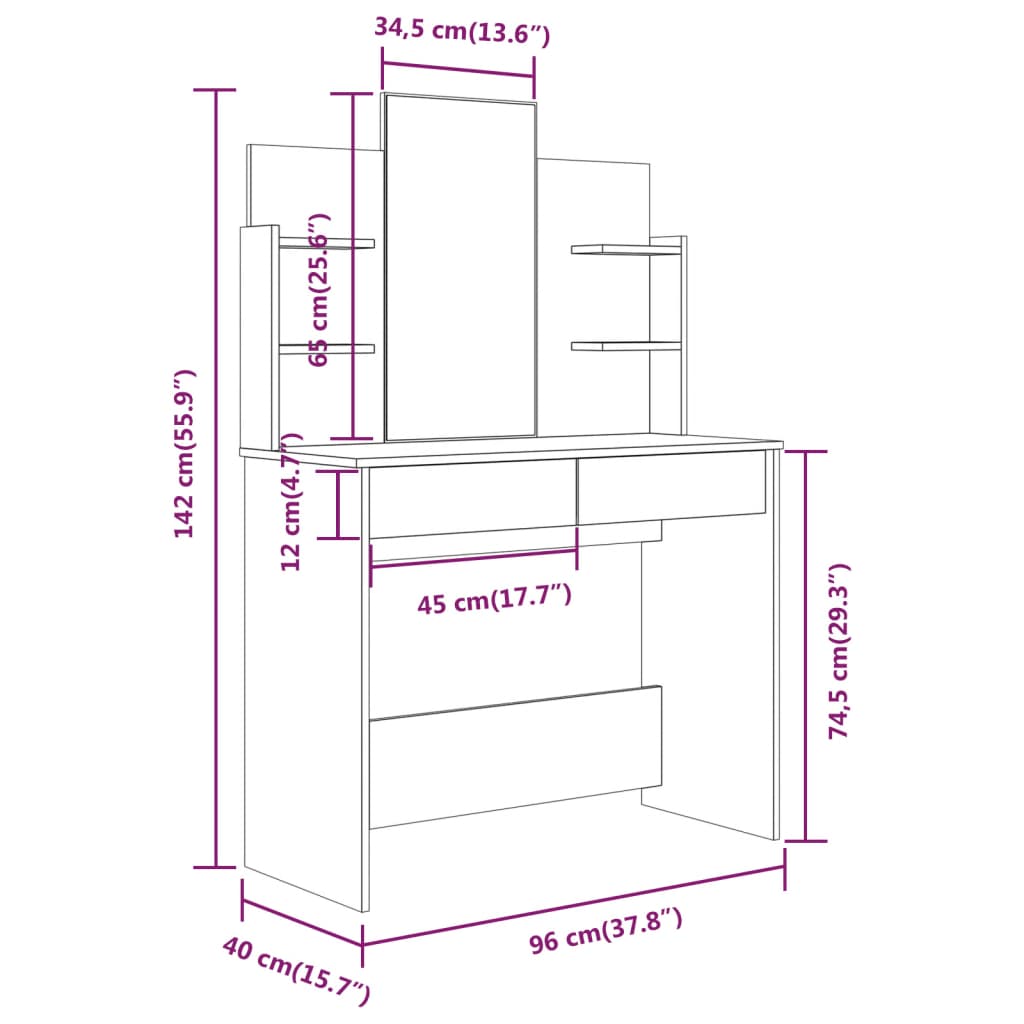 Kaptafel met spiegel 96x40x142 cm bruin eikenkleur