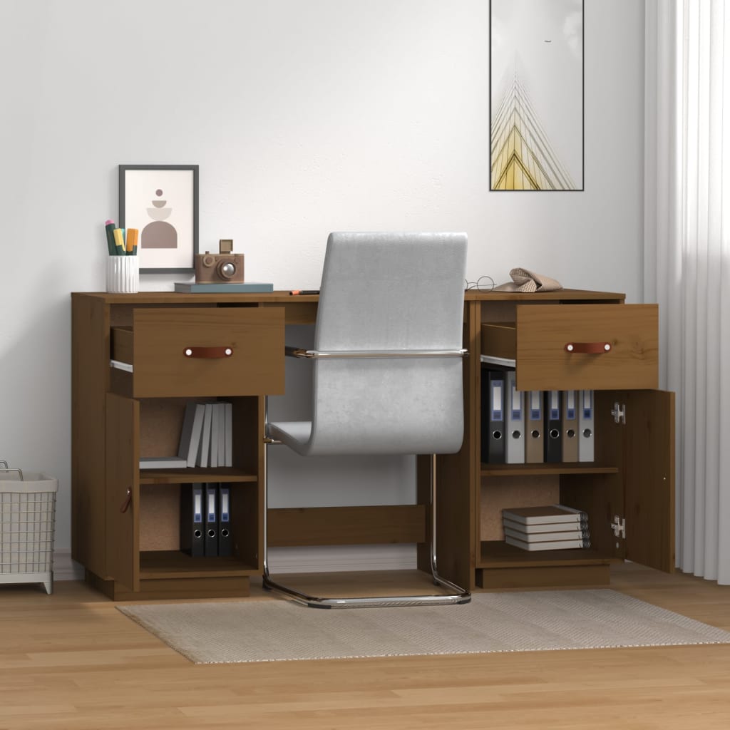 Bureau met kastjes 135x50x75 cm massief grenenhout