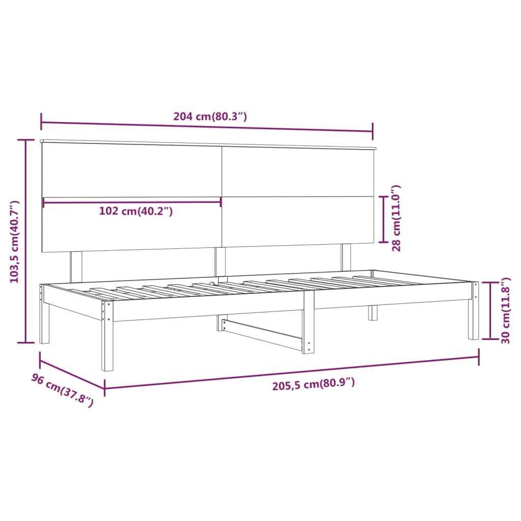 Slaapbank 90x200 cm massief grenenhout