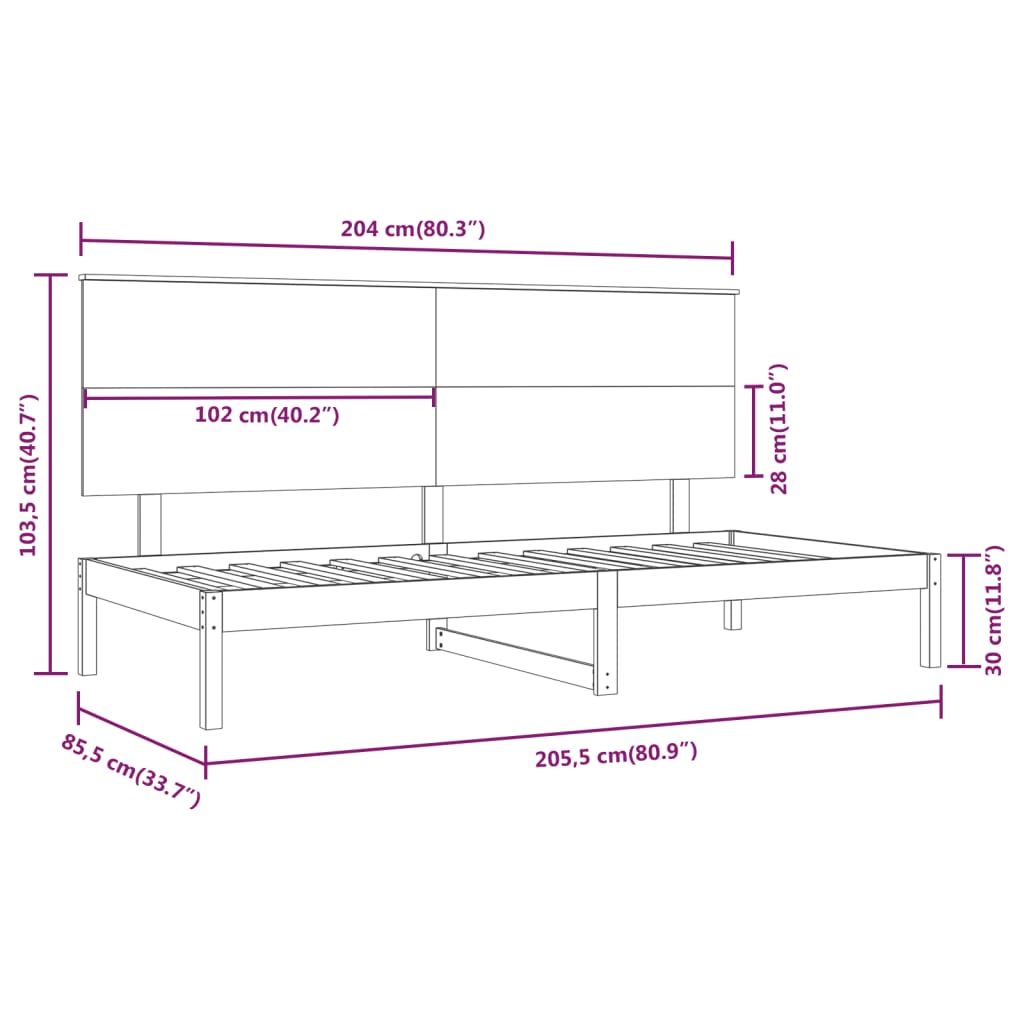 Slaapbank 90x200 cm massief grenenhout