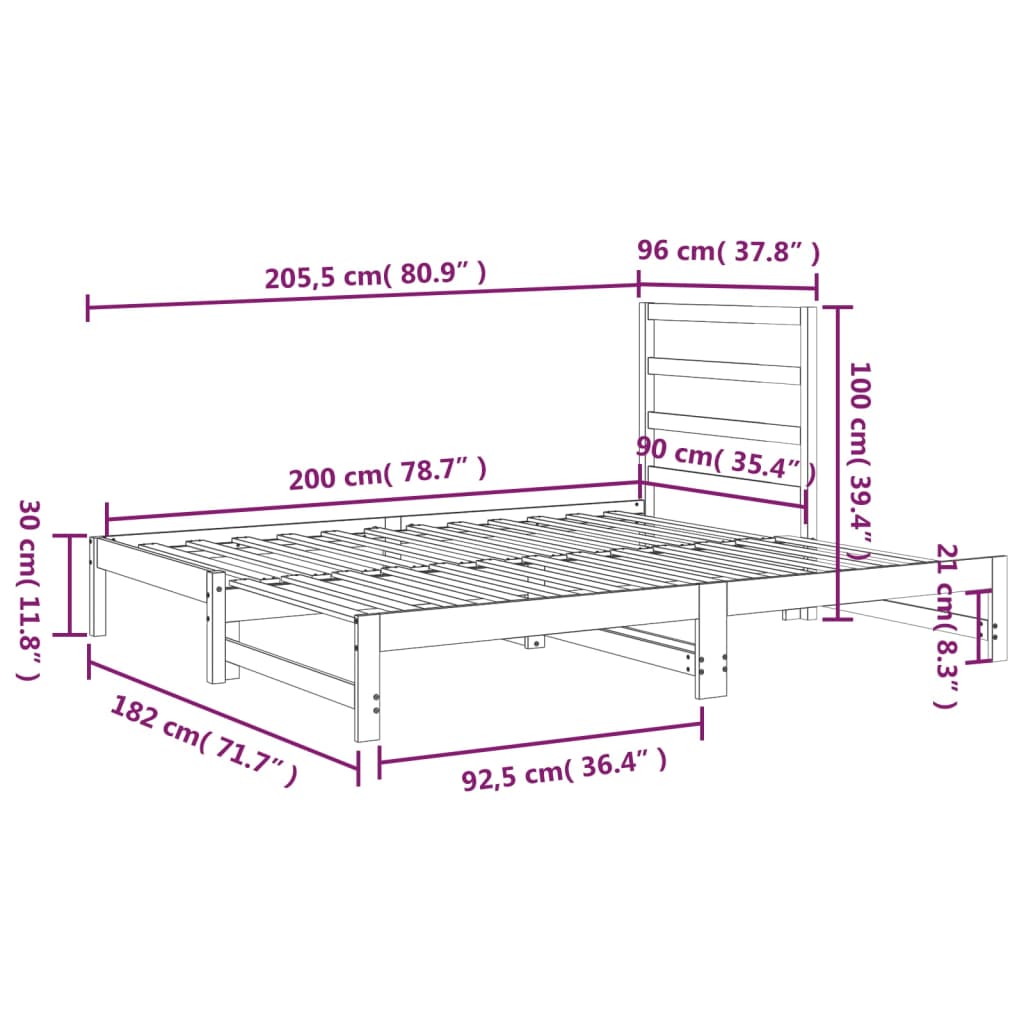 Canapé-lit extensible en pin massif 2x (90x200) cm