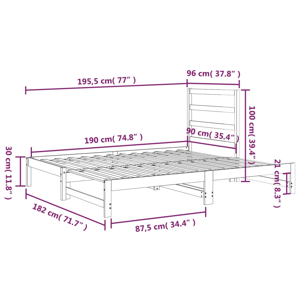 Canapé-lit extensible en pin massif 2x (90x200) cm