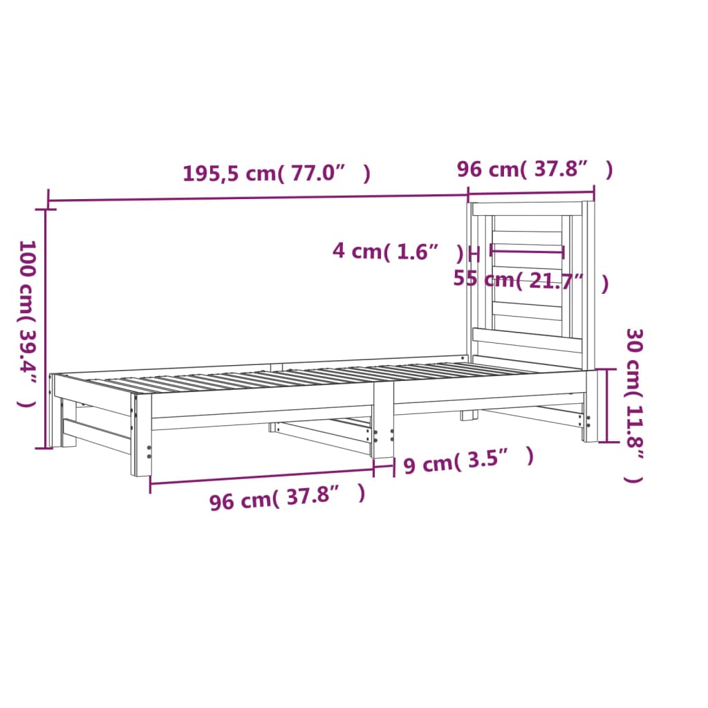 Slaapbank uitschuifbaar massief grenenhout 2x(90x190) cm