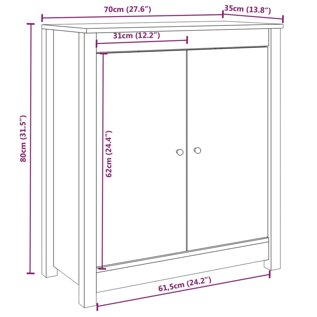 Buffets 2 pcs 70x35x80 cm en bois de pin massif