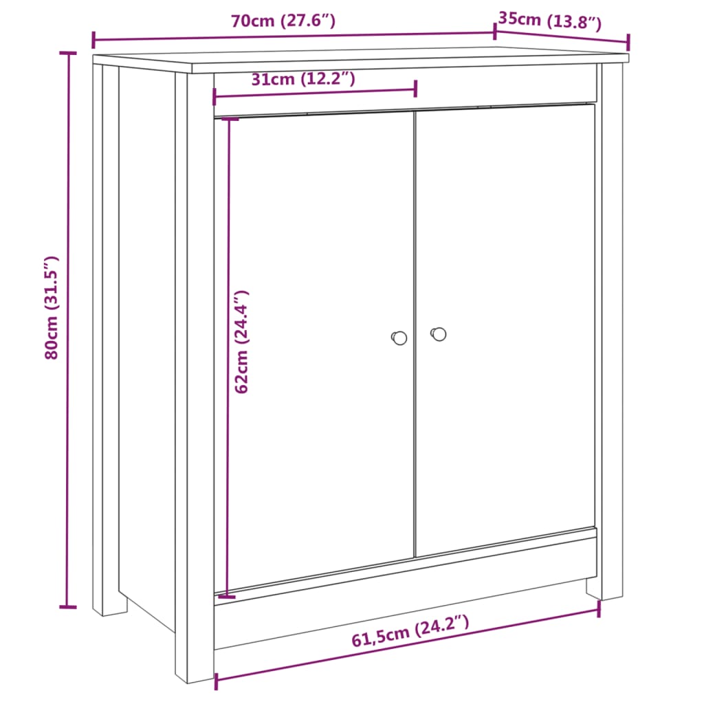 Dressoirs 2 st 70x35x80 cm massief grenenhout