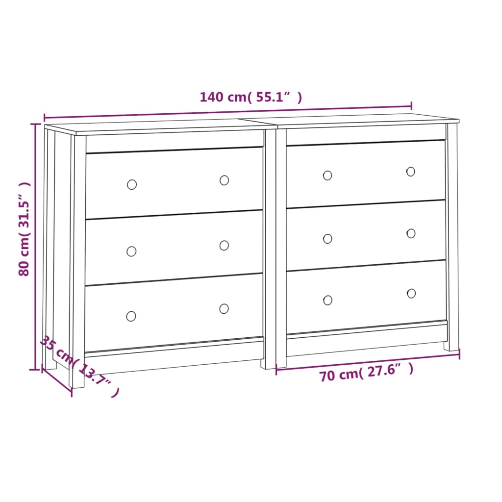 Buffet 140x35x80 cm en bois de pin massif