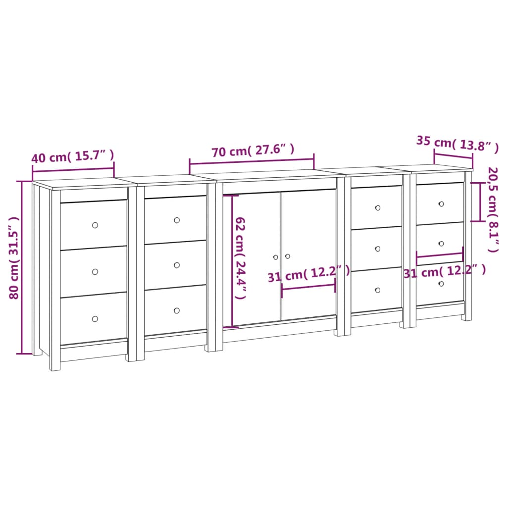 Dressoir 230x35x80 cm massief grenenhout