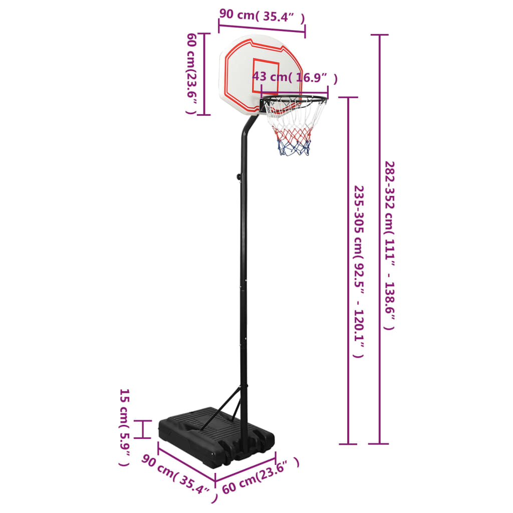 Basketbalstandaard 282-352 cm polyethyleen