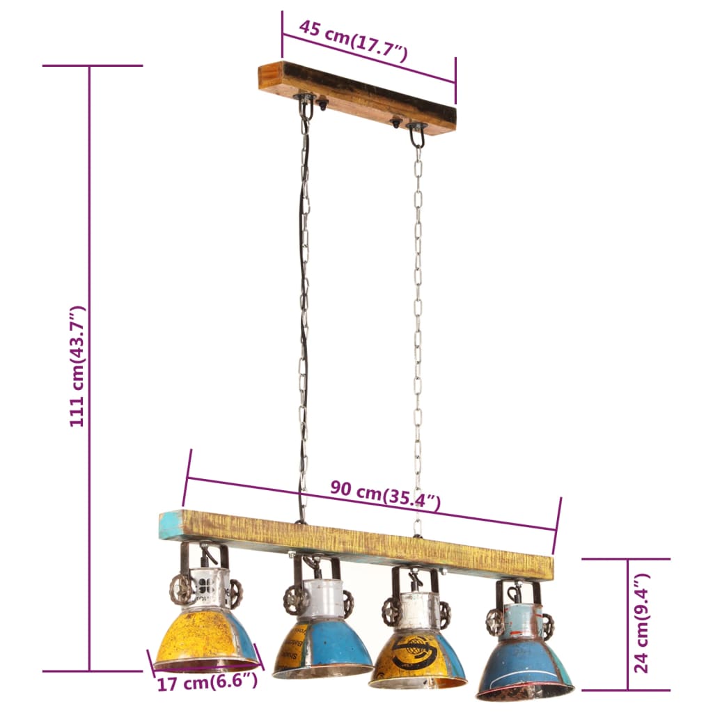 Plafonnier industriel 25 W E27 111 cm multicolore