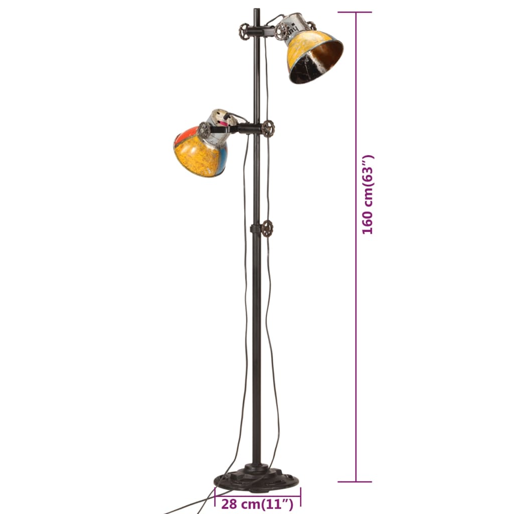 Vloerlamp met 2 lampenkappen E27 gietijzer zilverkleurig