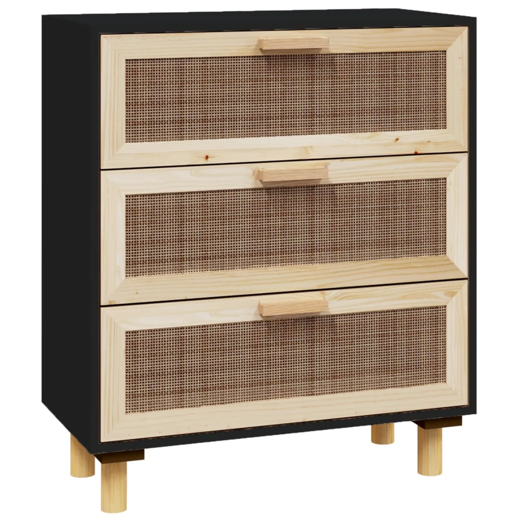 Dressoir 60x30x70 cm massief grenenhout en rattan