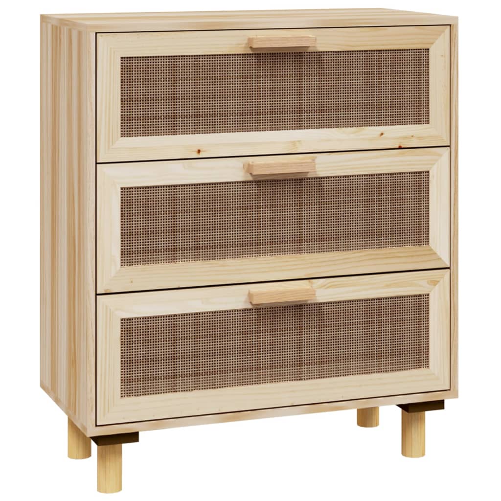 Dressoir 60x30x70 cm massief grenenhout en rattan