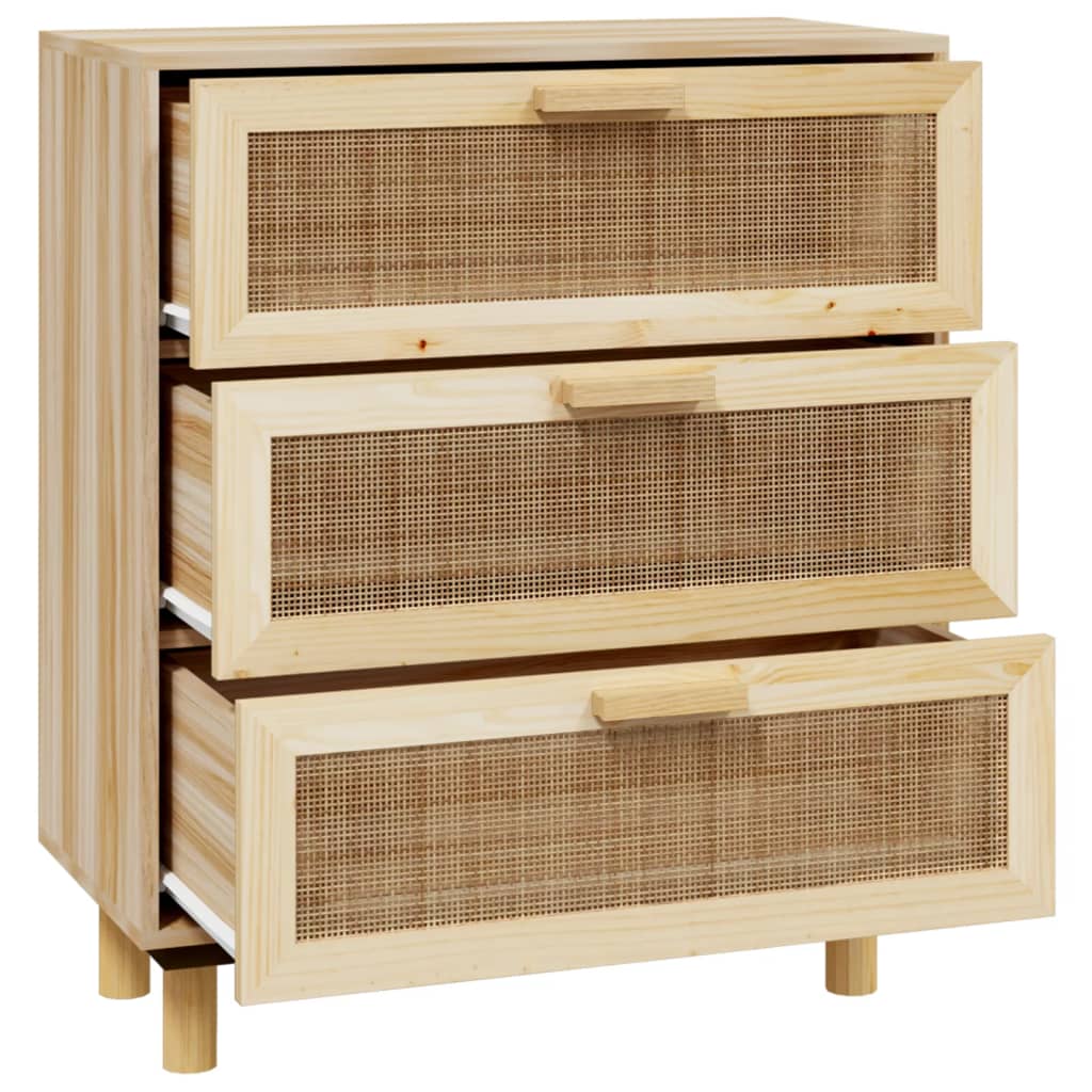 Dressoir 60x30x70 cm massief grenenhout en rattan