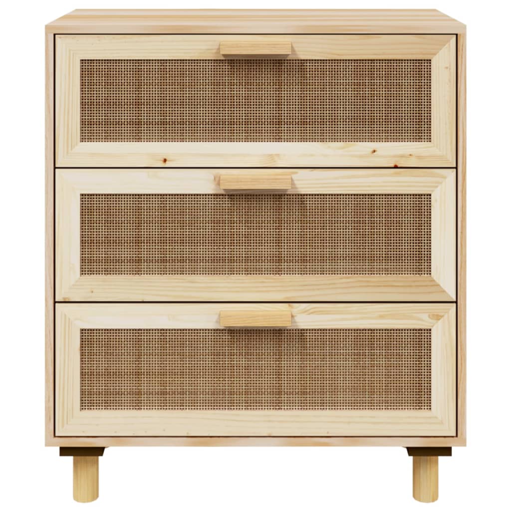 Dressoir 60x30x70 cm massief grenenhout en rattan