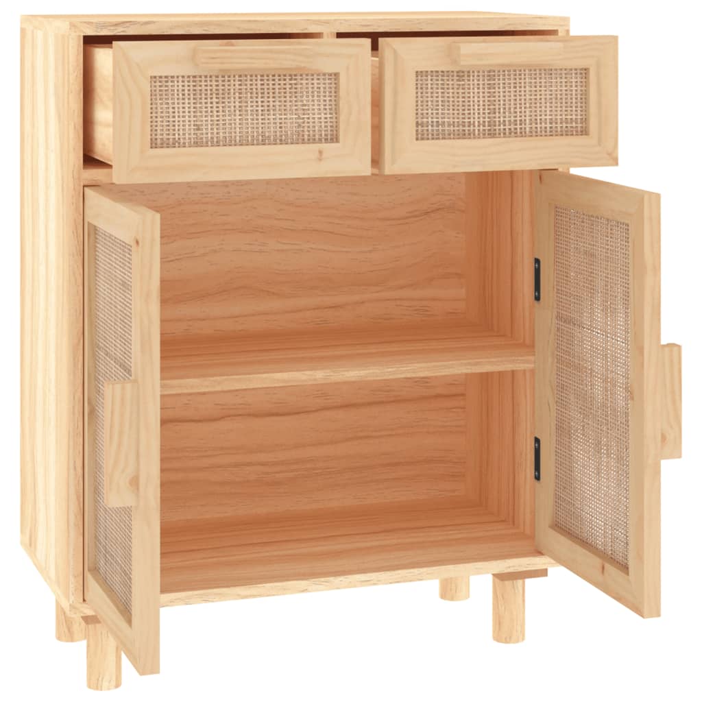 Dressoir 60x30x75 cm massief grenen hout en rattan