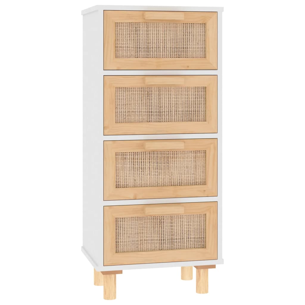 Dressoir 40x30x90 cm massief grenenhout en rattan