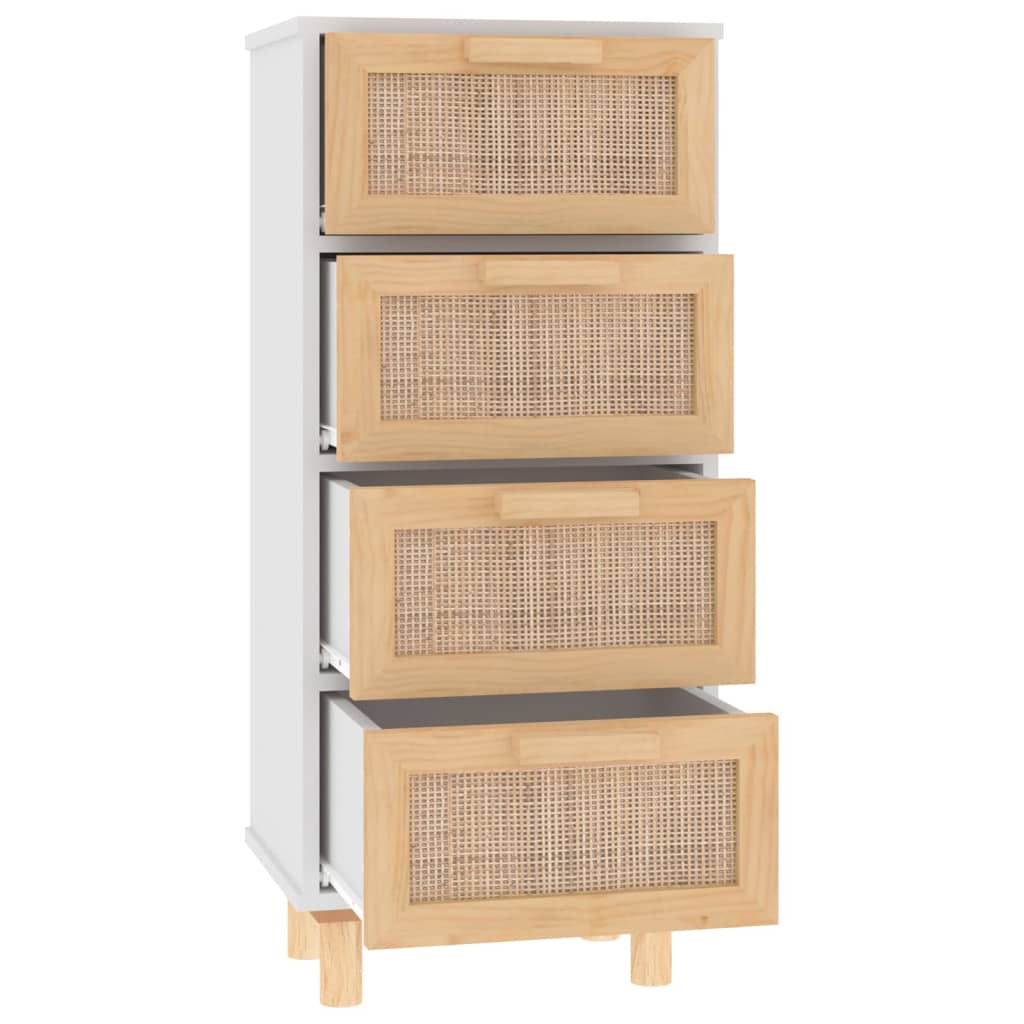 Dressoir 40x30x90 cm massief grenenhout en rattan