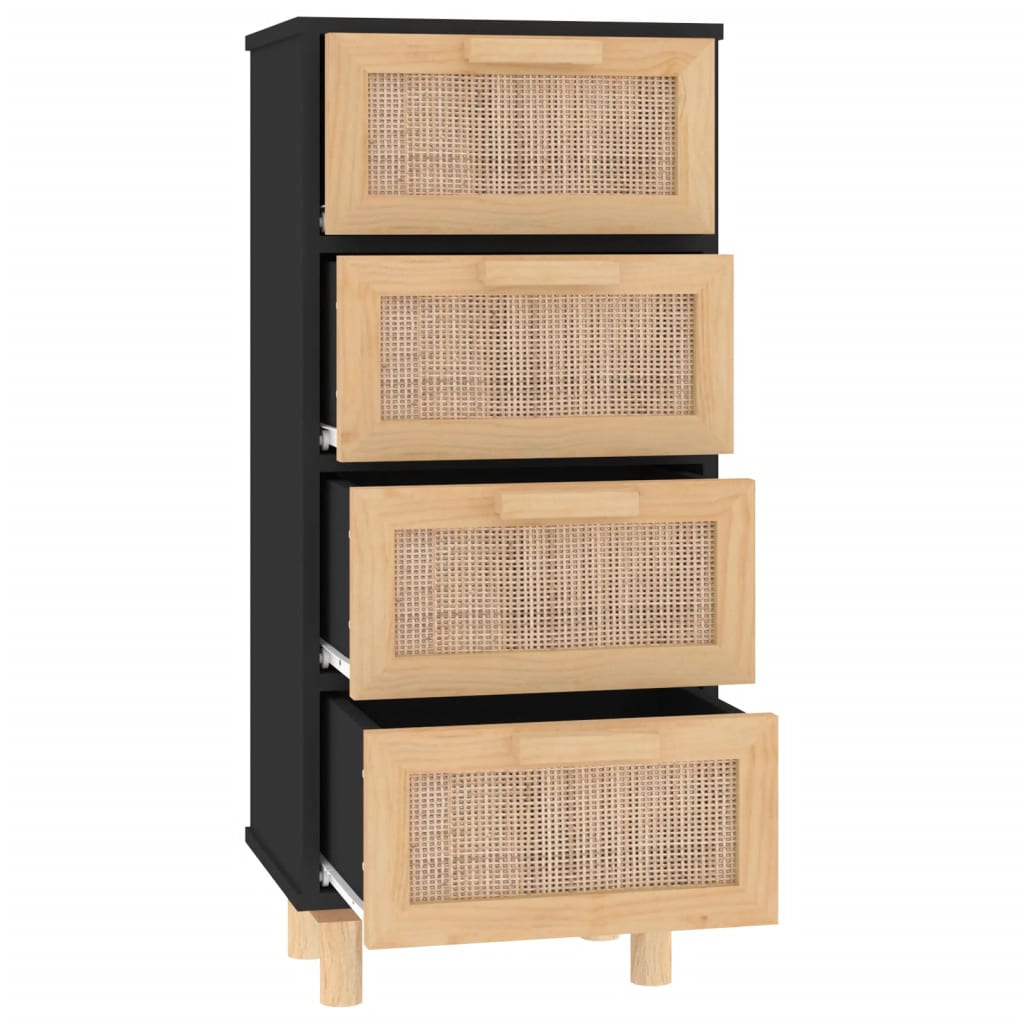 Dressoir 40x30x90 cm massief grenenhout en rattan