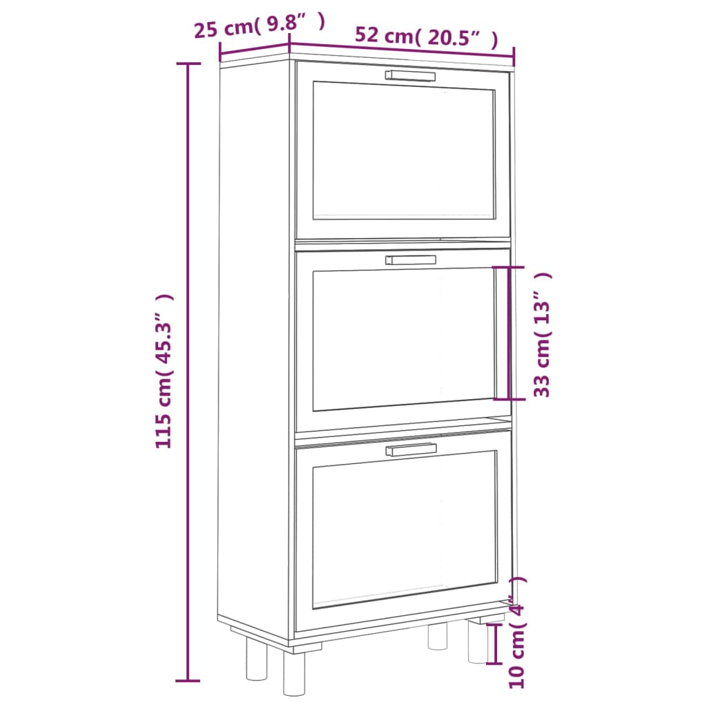 Schoenenkast 52x25x115cm bewerkt hout & natuurlijk rattan