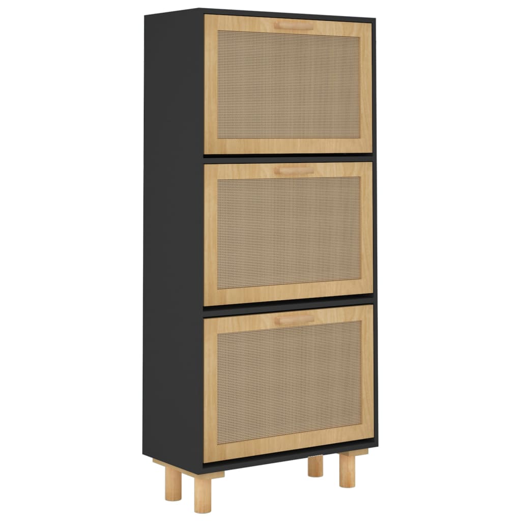 Schoenenkast 52x25x115cm bewerkt hout & natuurlijk rattan