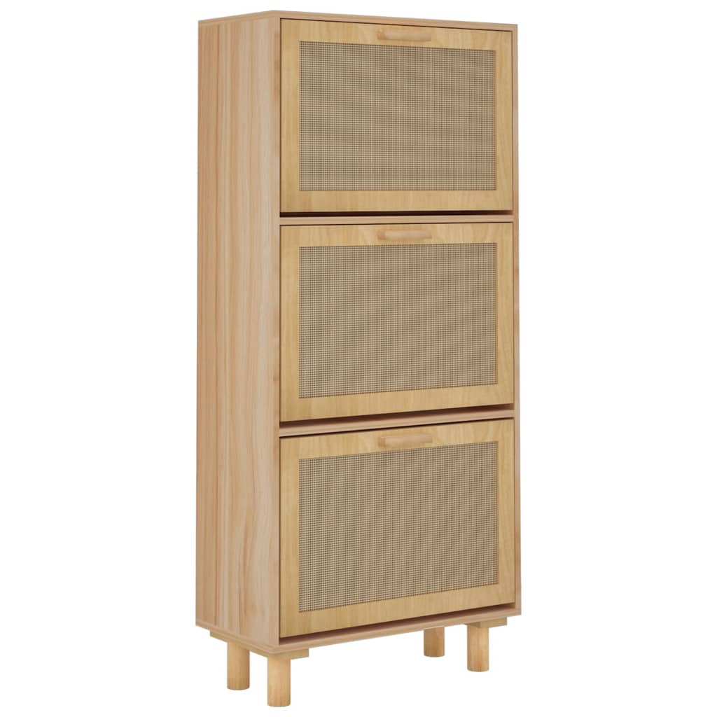 Schoenenkast 52x25x115cm bewerkt hout & natuurlijk rattan