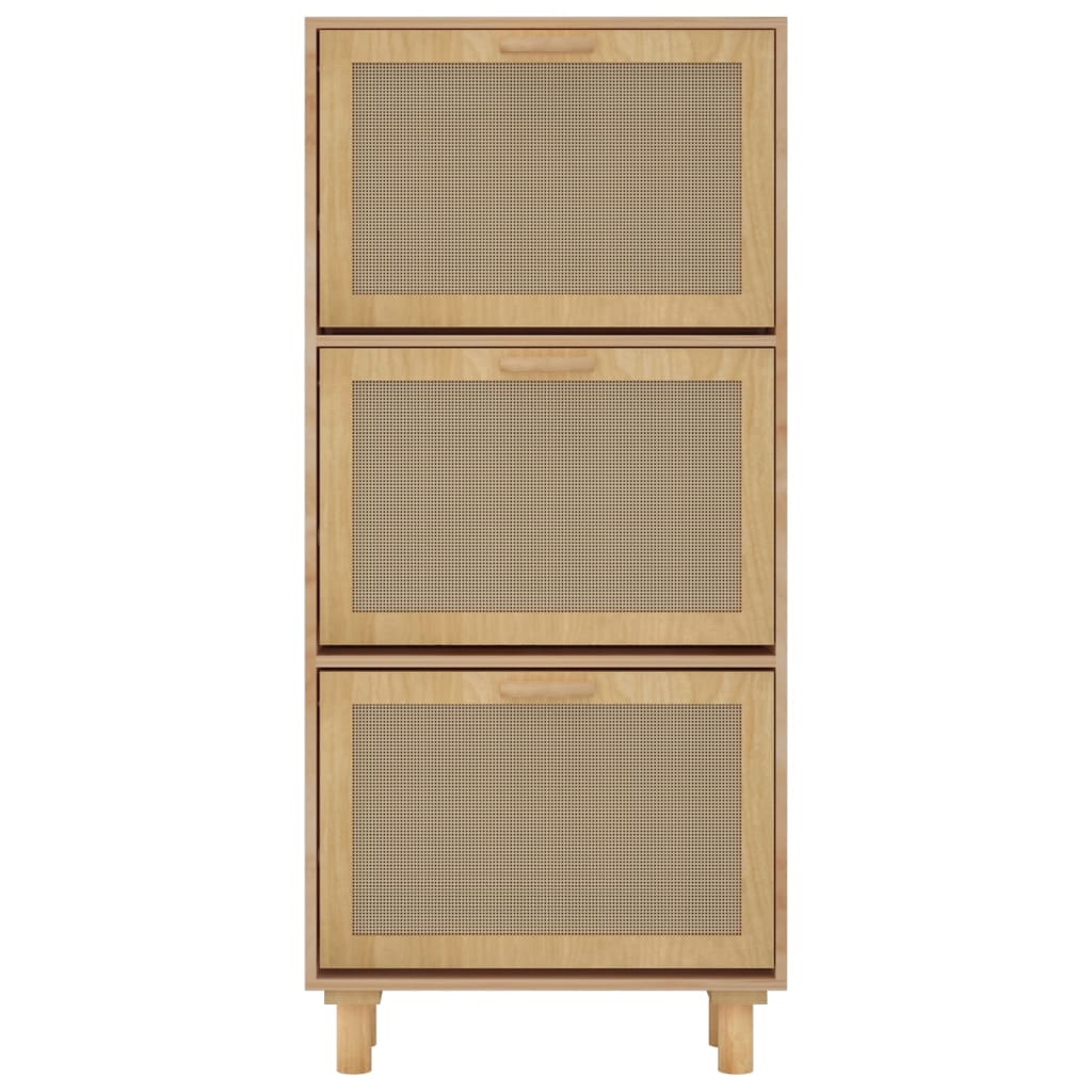 Schoenenkast 52x25x115cm bewerkt hout & natuurlijk rattan