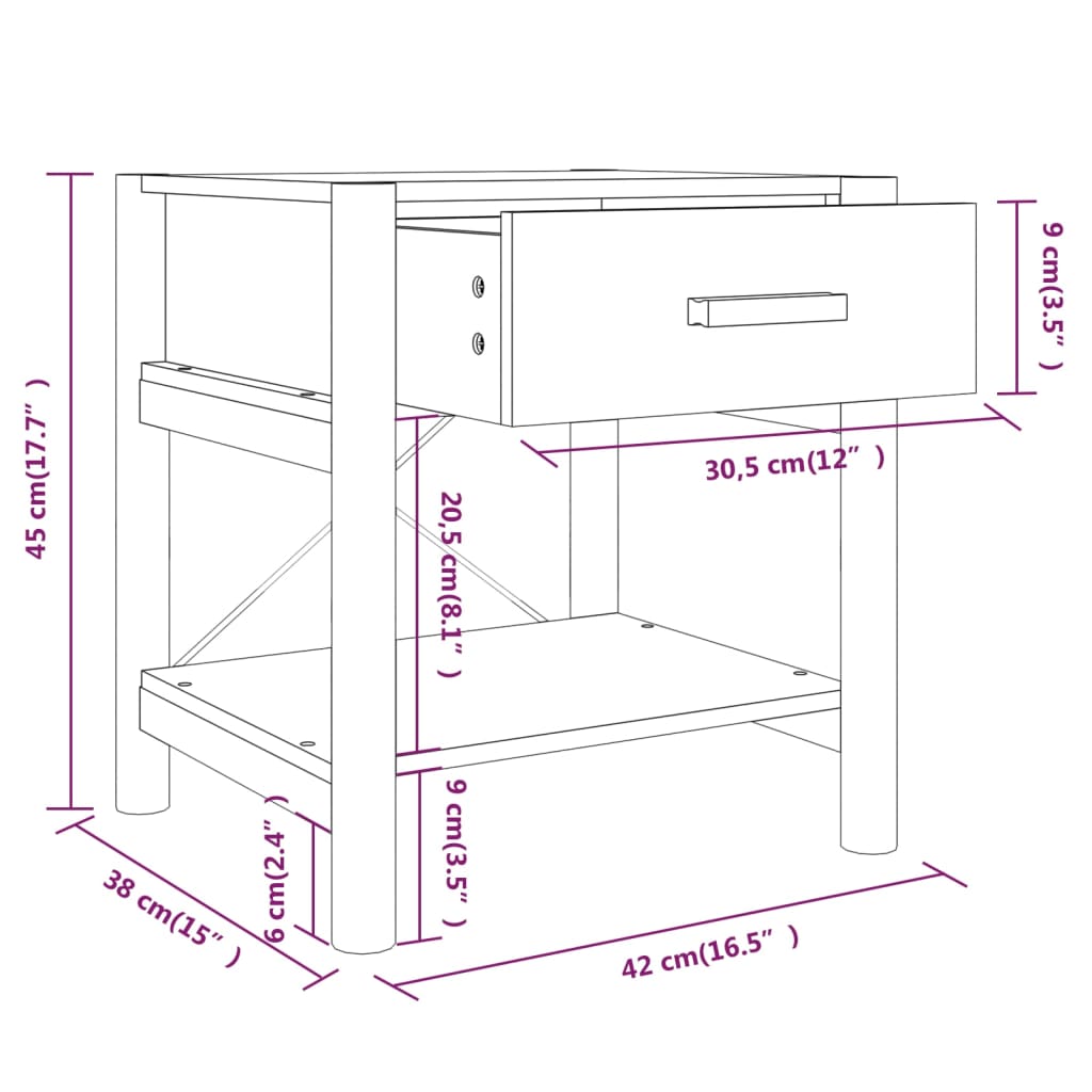 Nachtkastjes 2 st 42x38x45 cm bewerkt hout