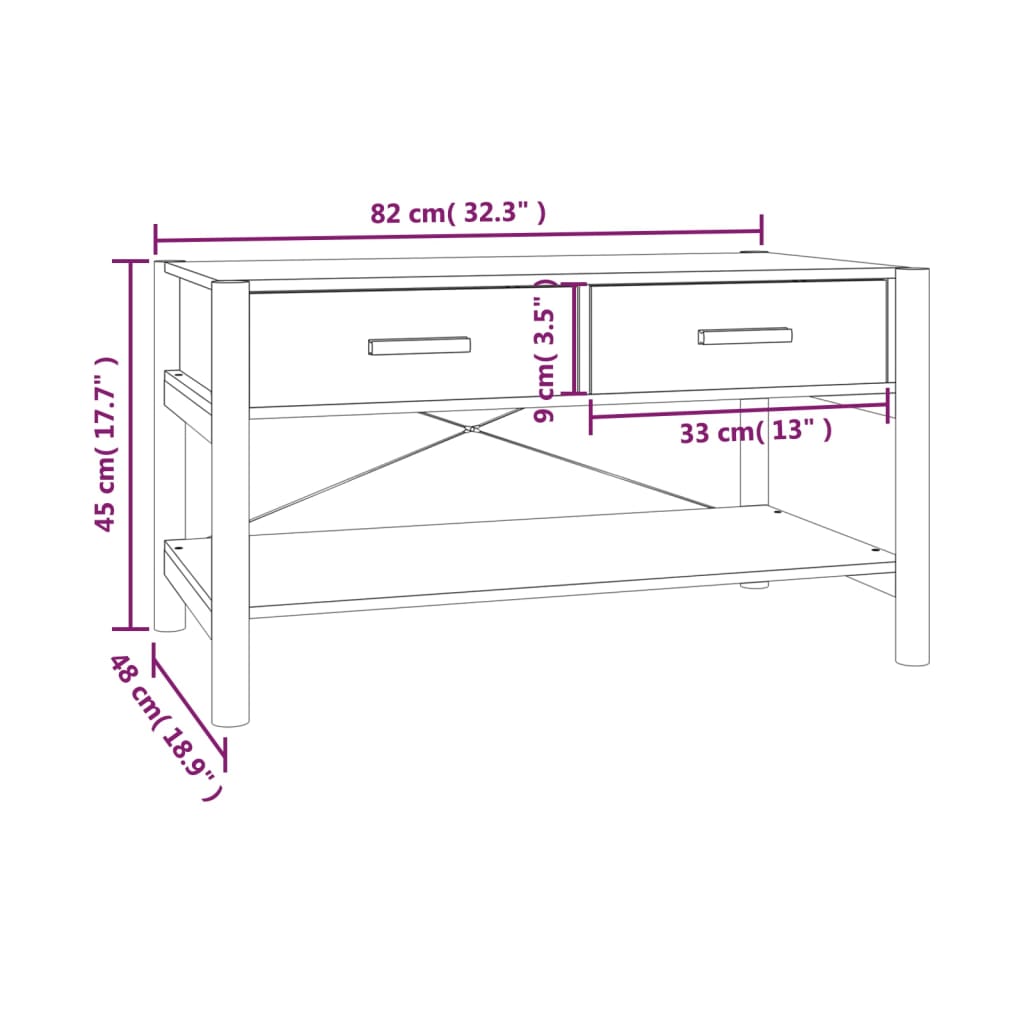 Salontafel 82x48x45 cm bewerkt hout