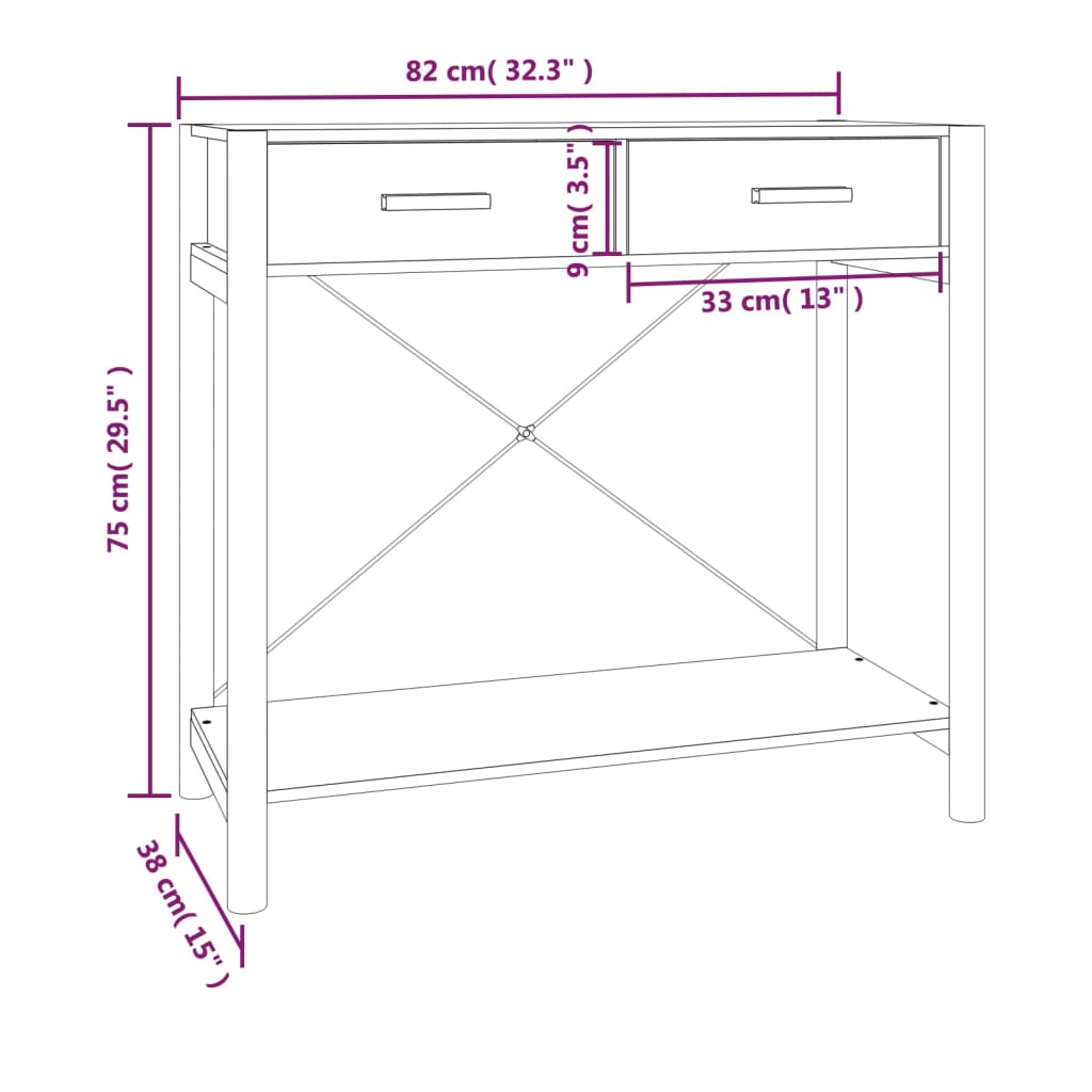 Wandtafel 82x38x75 cm bewerkt hout