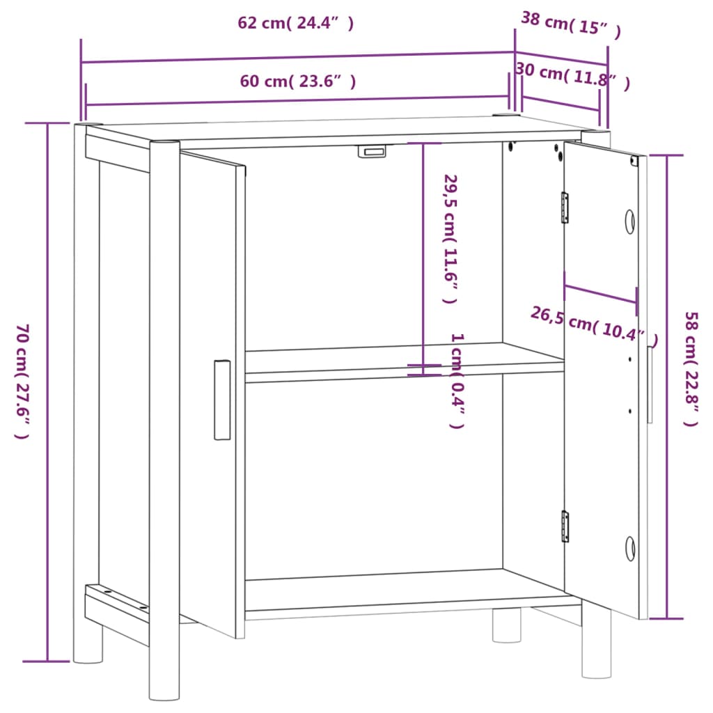 Dressoir 62x38x70 cm bewerkt hout