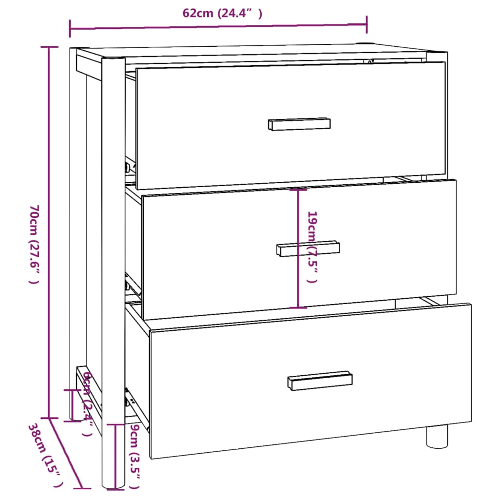 Dressoir 62x38x70 cm bewerkt hout