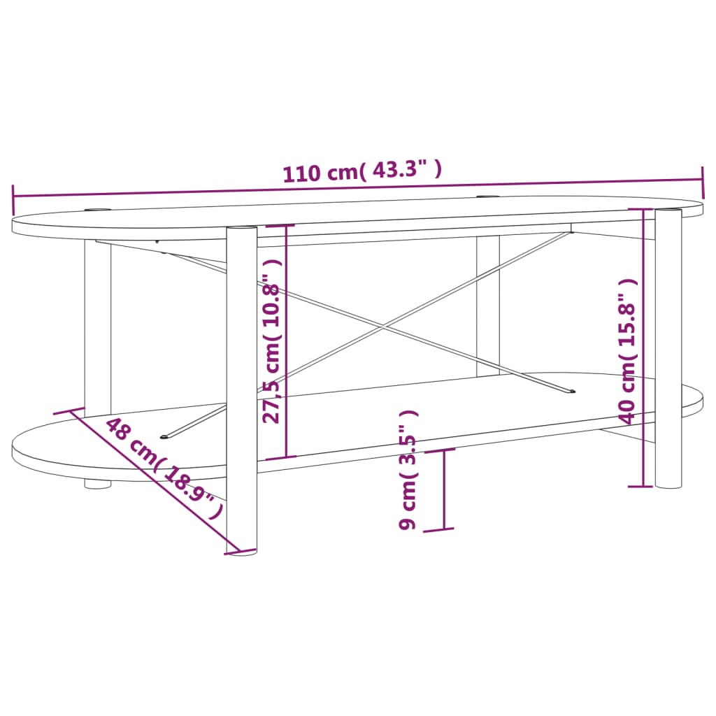 Salontafel 110x48x40 cm bewerkt hout