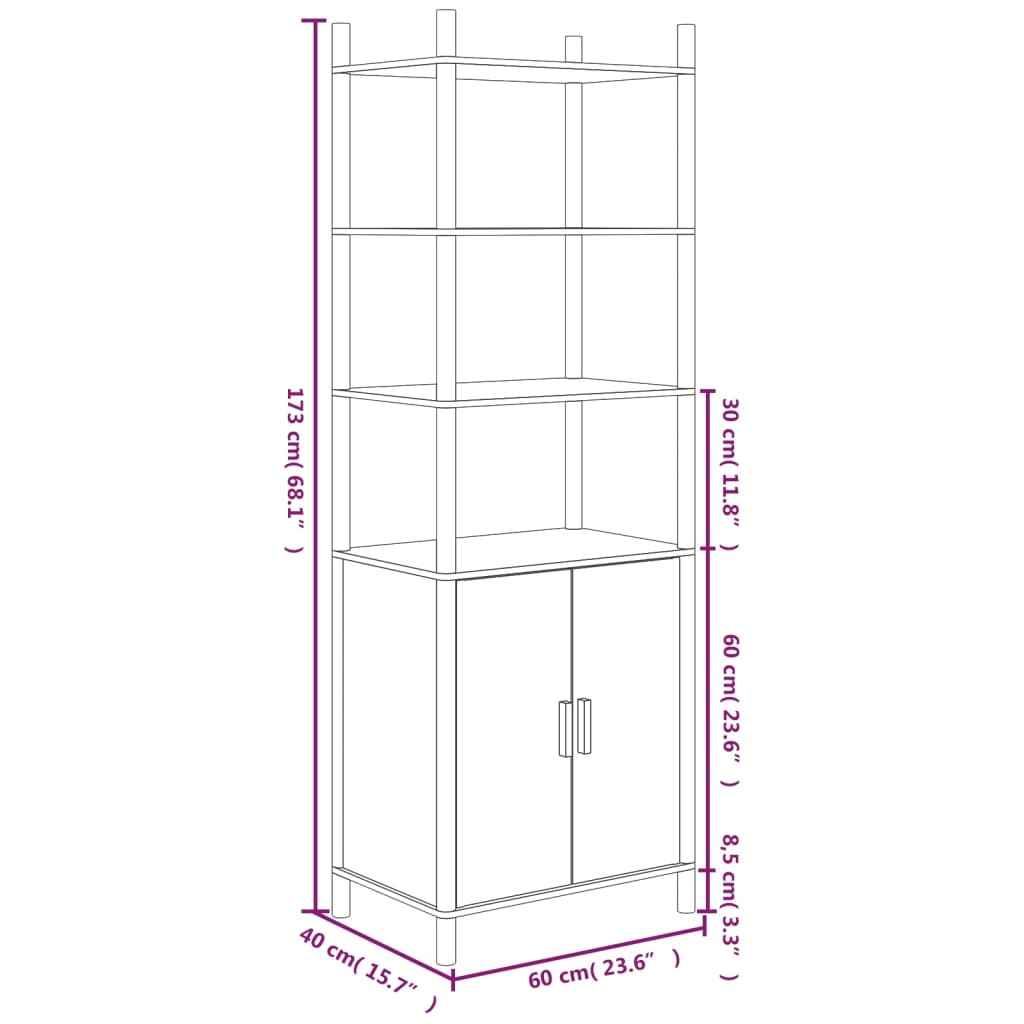 Hoge kast 60x40x173 cm bewerkt hout