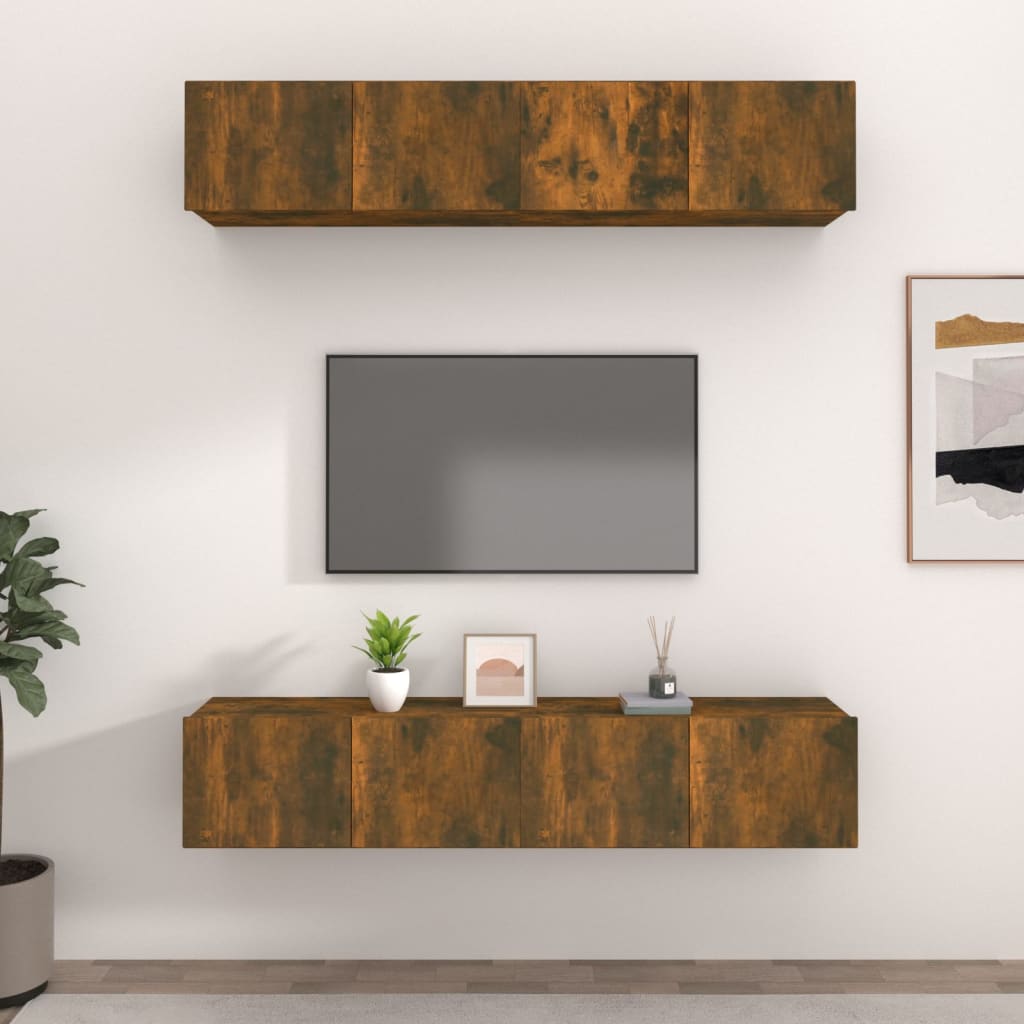 Tv-wandmeubels 4 st 100x30x30 cm bruin eikenkleur