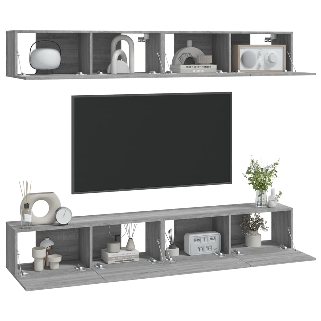 Tv-wandmeubels 4 st 100x30x30 cm bruin eikenkleur