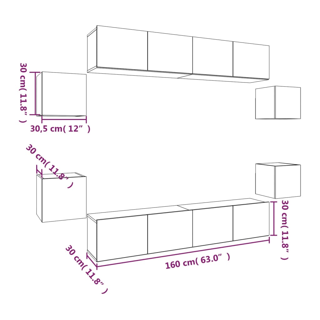 Ensemble de meubles TV 8 pièces en bois