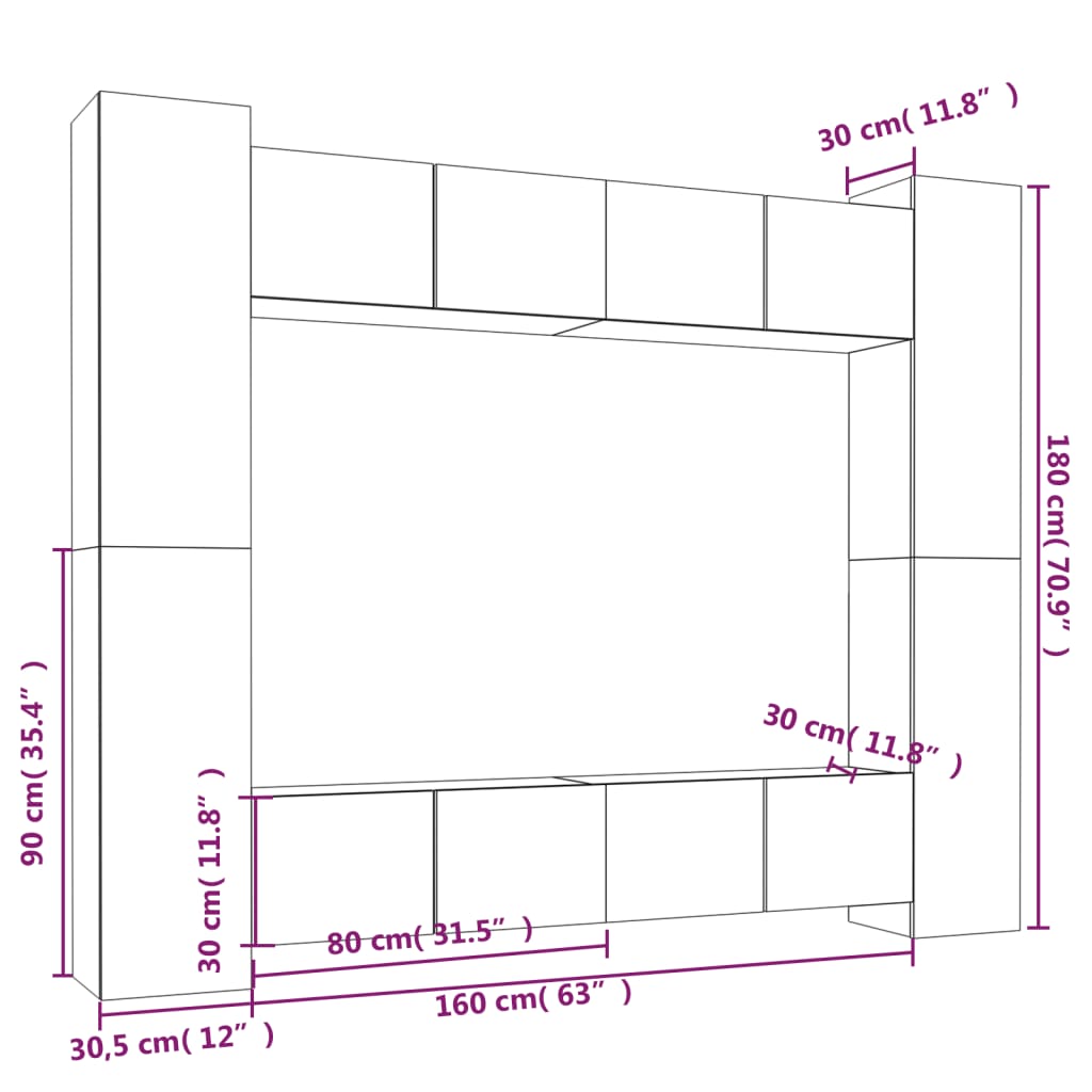 Ensemble de meubles TV 8 pièces en bois