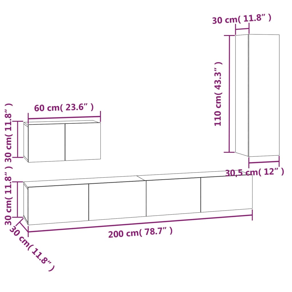 Ensemble de meubles TV 4 pièces en bois