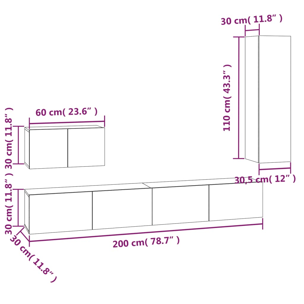 Ensemble de meubles TV 4 pièces en bois