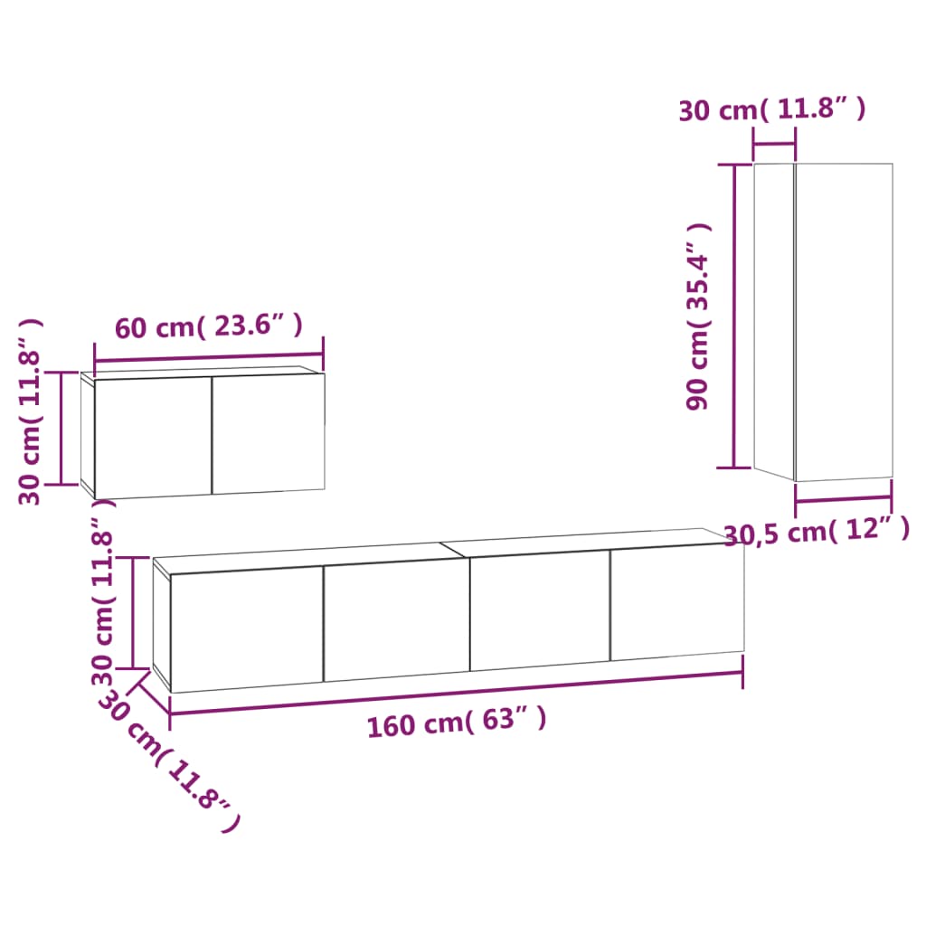 Ensemble de meubles TV 4 pièces en bois