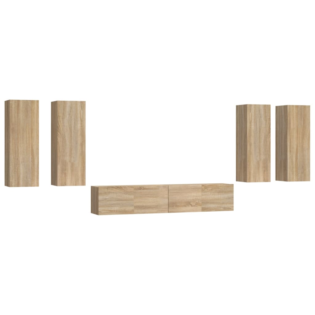 Ensemble meuble TV 6 pièces en bois coloris chêne