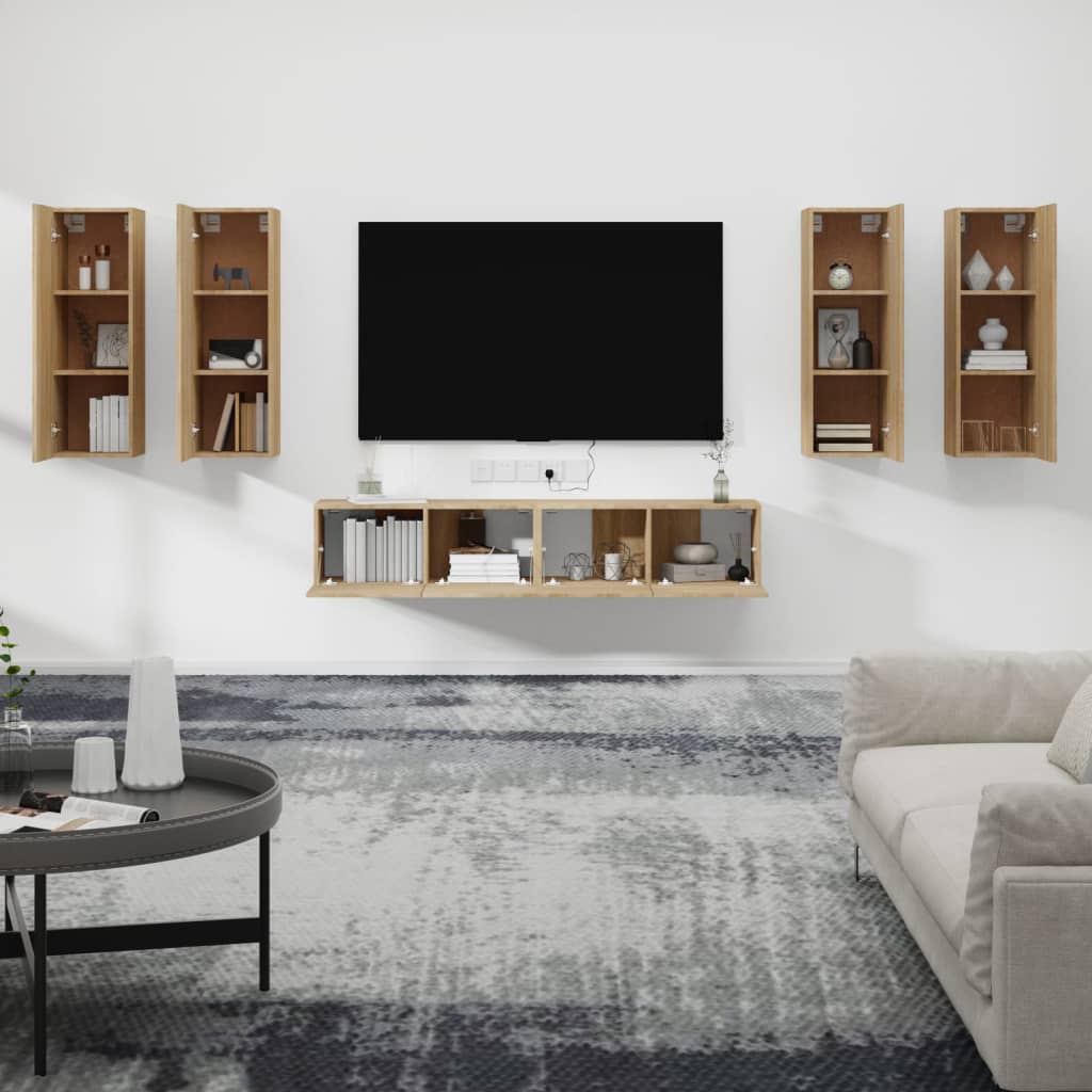 Ensemble meuble TV 6 pièces en bois coloris chêne