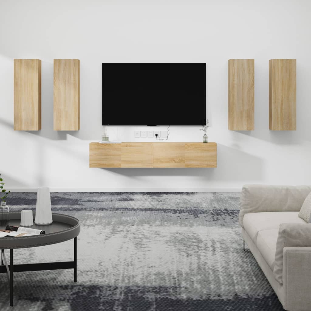 Ensemble meuble TV 6 pièces en bois coloris chêne