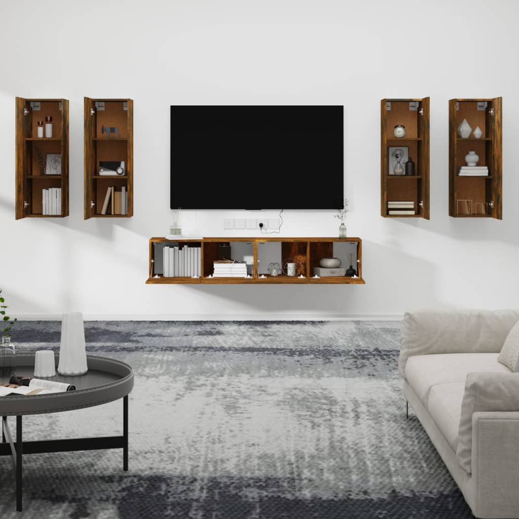 Ensemble meuble TV 6 pièces en bois coloris chêne